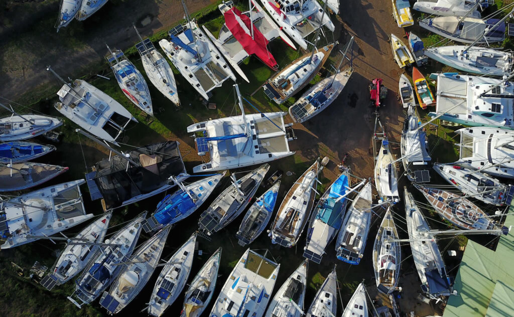 Hiva Oa boatyard is pretty crowded during cyclone season