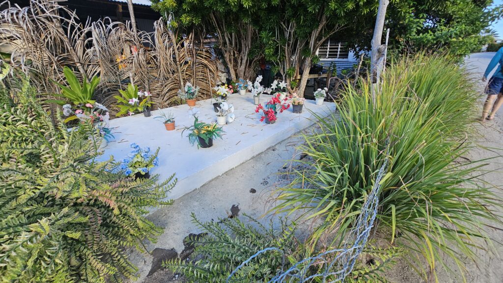 On Maupiti many families keep their deceased ancestors in front of their house