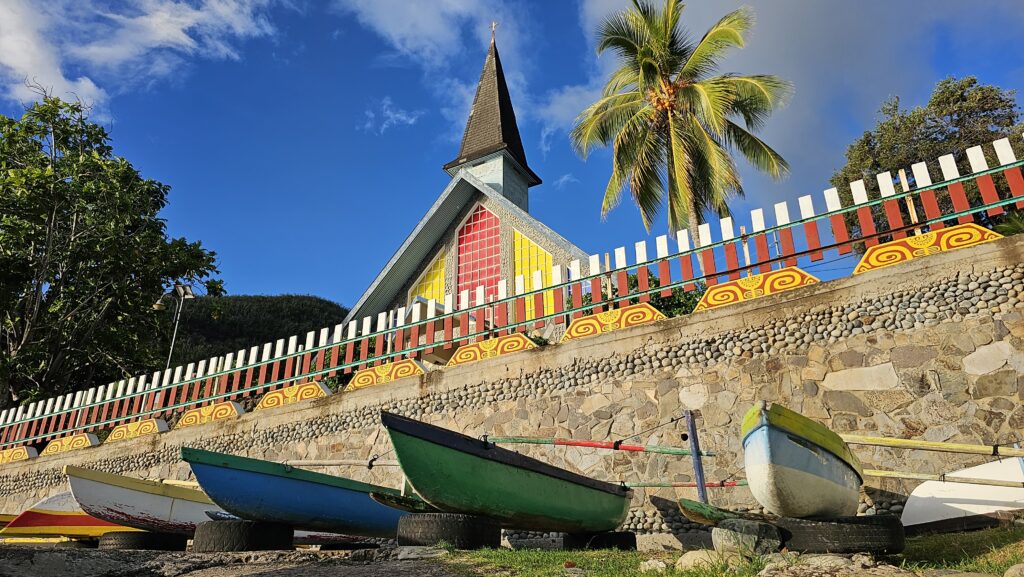 The church of Hakamaii watches over the fishing boats