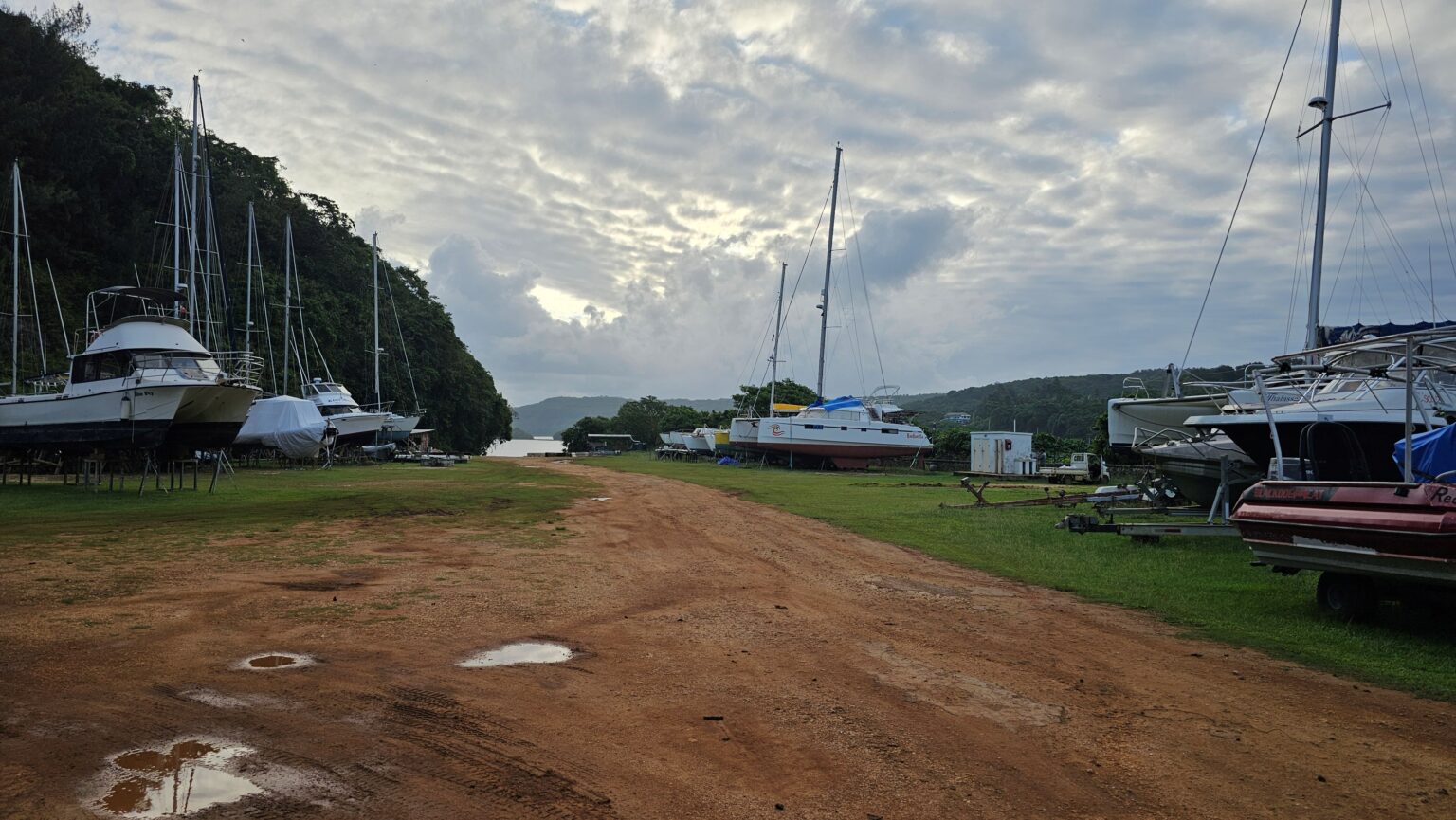 Barbarella waiting for me. Completely "naked". No jib, no main, no lazy bag,  no boom