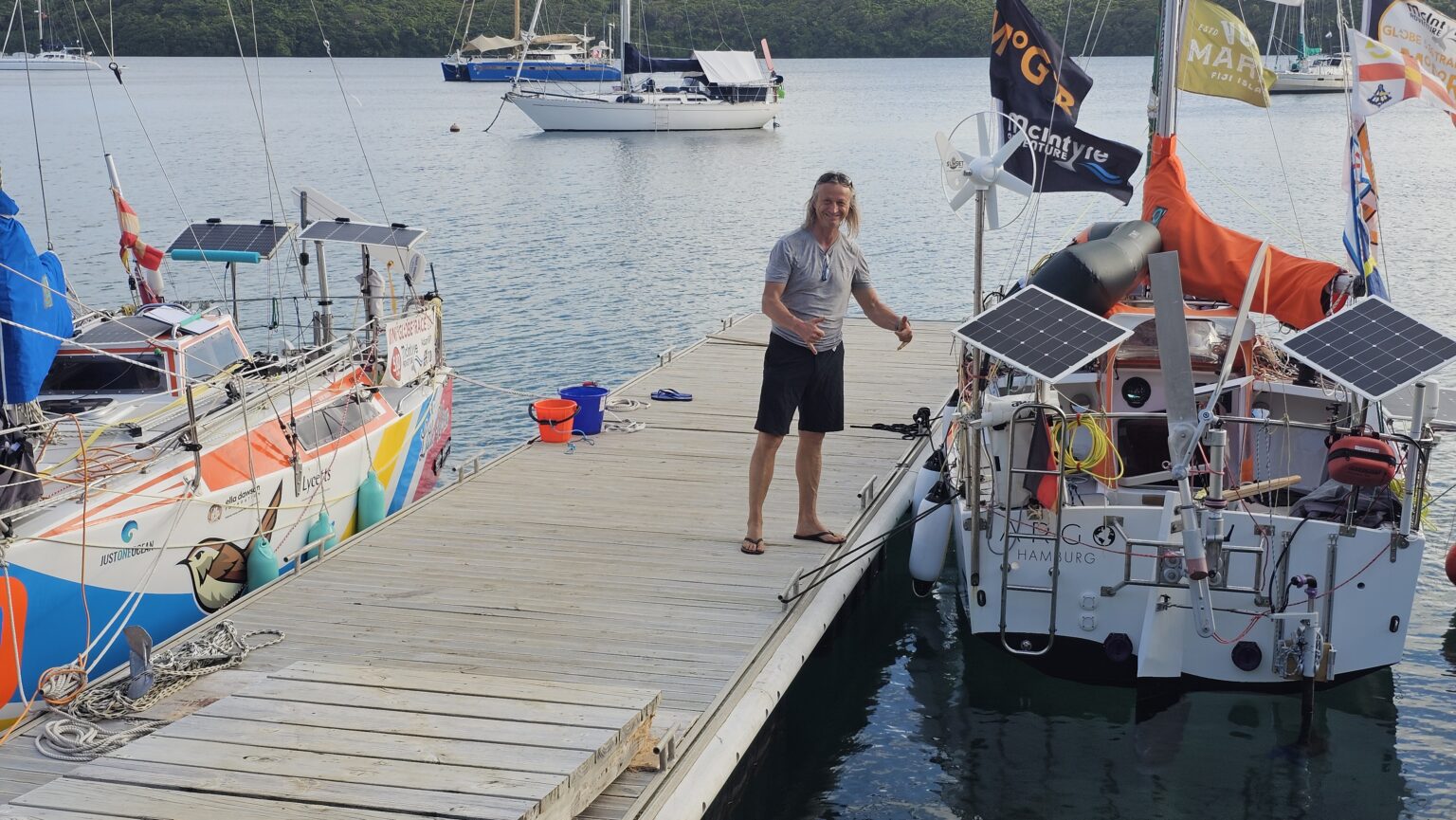 In the Neiafu harbor, the mini globe race arrived for a stop over