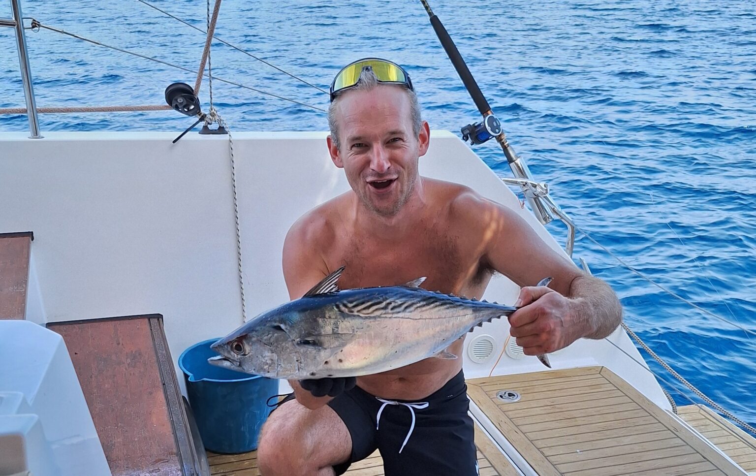 First time out Dion caught a bonito for the potluck dinner