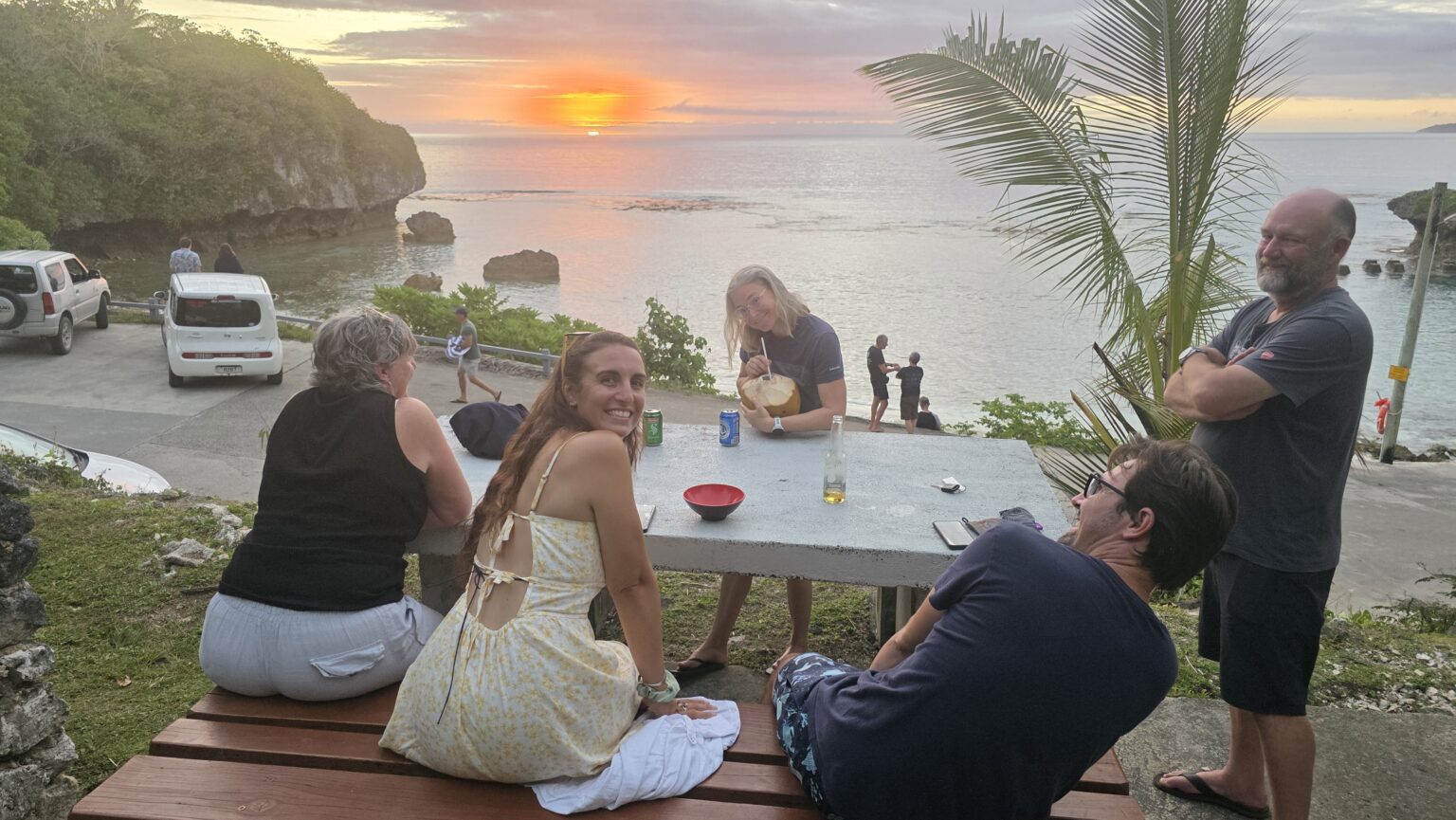 Sundowner with friends from local whale watching company Explore Niue