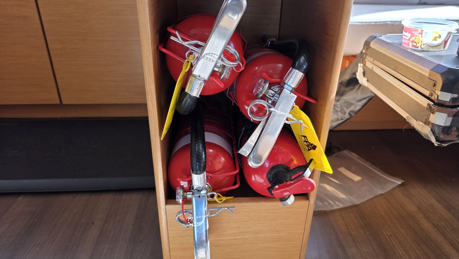 Last year our friends had a fire on board when sailing from NZ to Fiji. We bring them extra fire extinguishers to Fiji