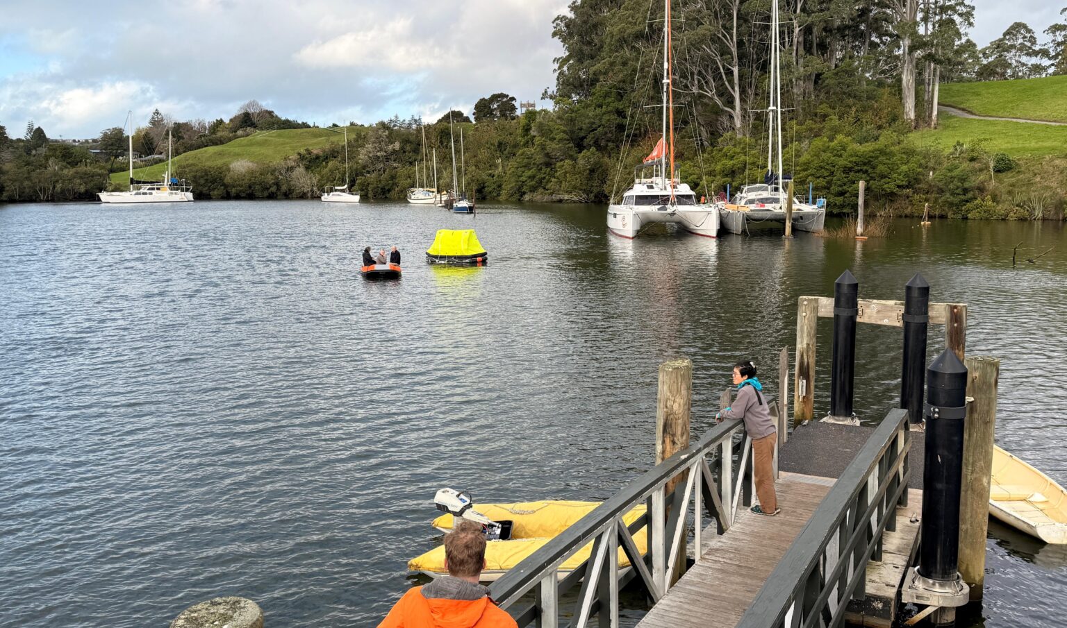 and finally the life raft is towed to shore