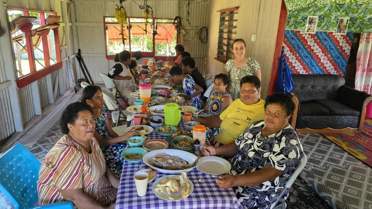Not enough space and plates. That is why men and guests eat first. Then the women
